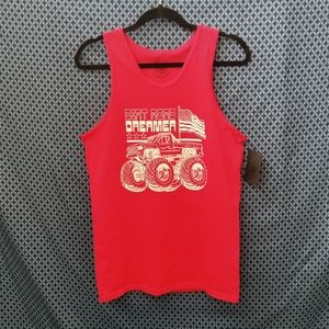 Trust the Universe- Mens red tank top with Dirt Road Dreamer print. New. Size- S